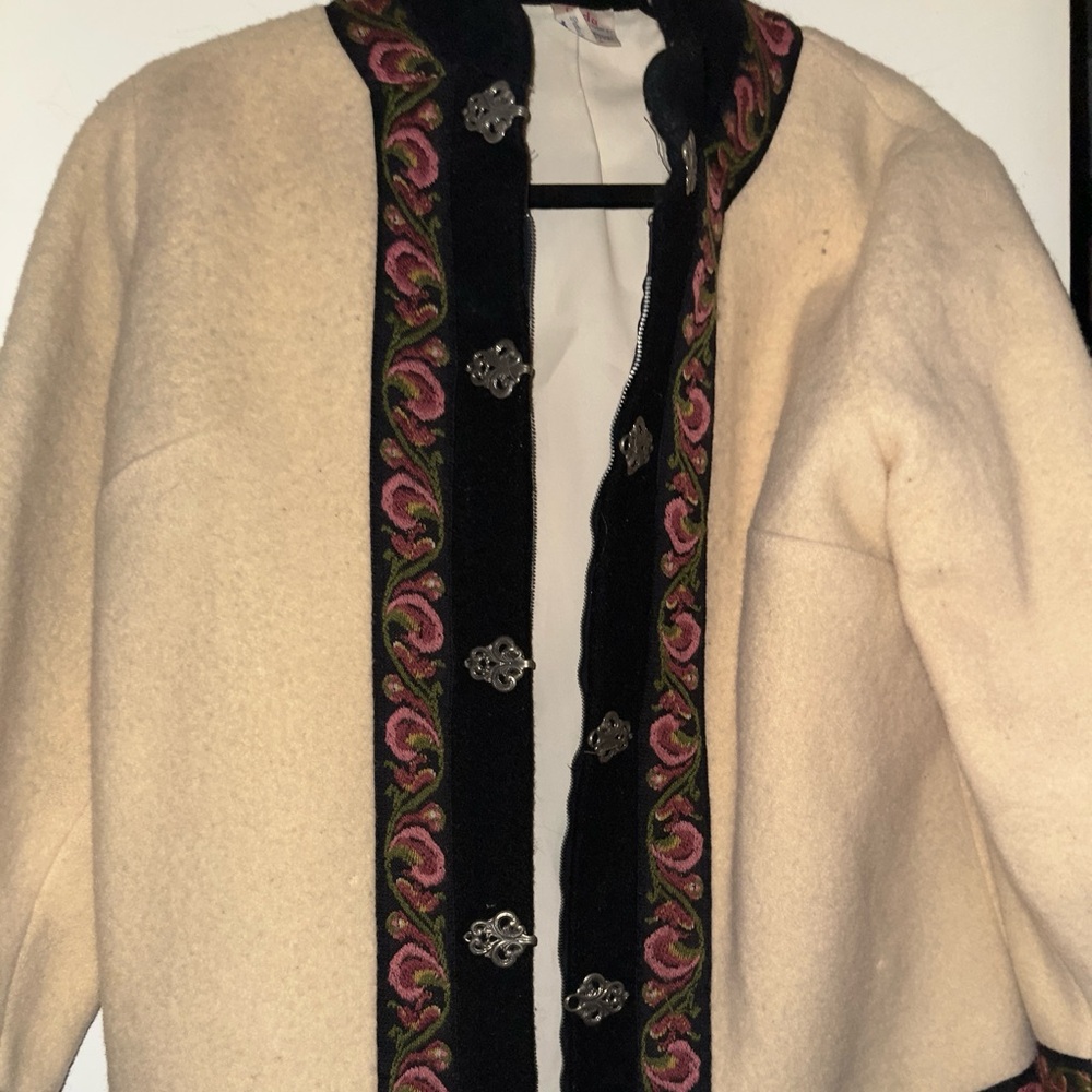Embroidered Cream Wool Sweater Jacket